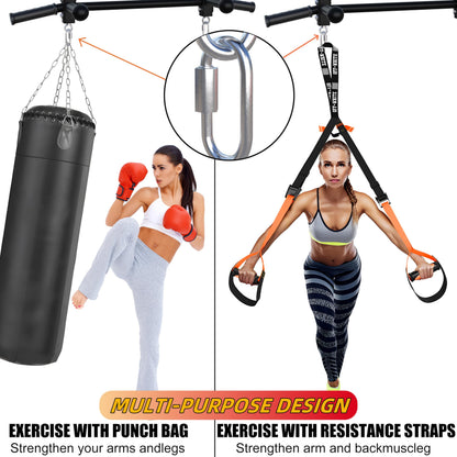 Ceiling Mount Pull Up Bar for Garage/Basement/Rafter - Heavy Duty 800LBS Adjustable Height Multi-Grip Chin Up Bar,Ceiling Joist/Beam Mounted Pull-Up Bar with Ball Finger & Round Anchors