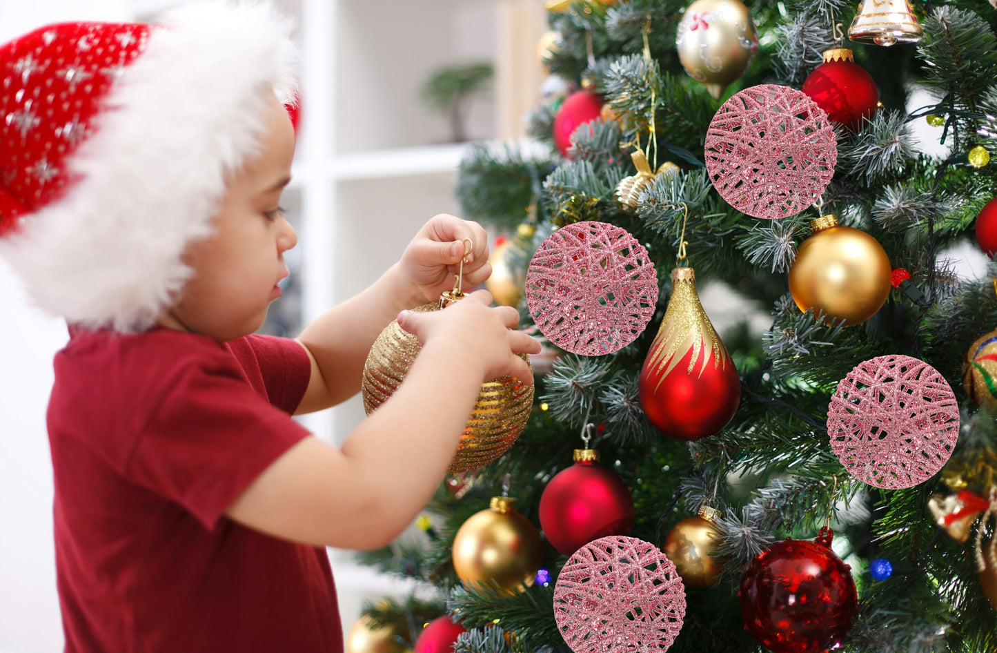 Christmas Traditions 4 inch Pink Glittered Rattan Ball Ornaments Hanging Tree Decorations (Set of 6) (Pink)
