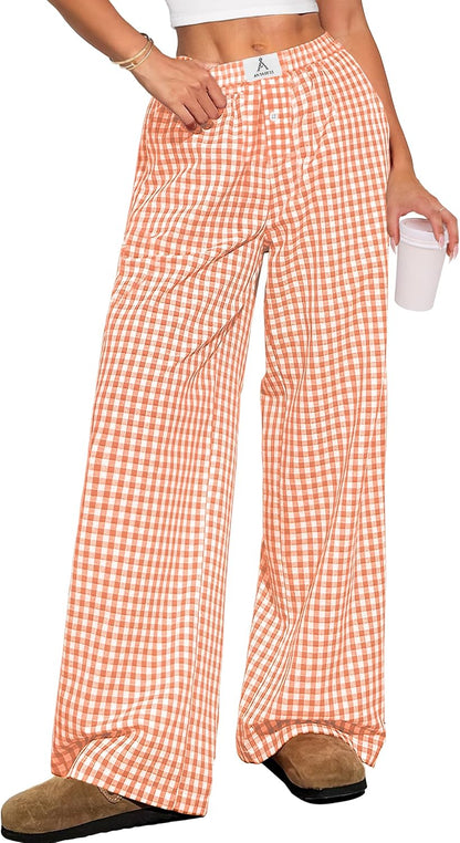 ANRABESS Womens Striped Gingham Pants 2025 Pajama Lounge Boxer Pants Cute Comfy PJ Bottoms with Pockets Y2K Plaid Outfits