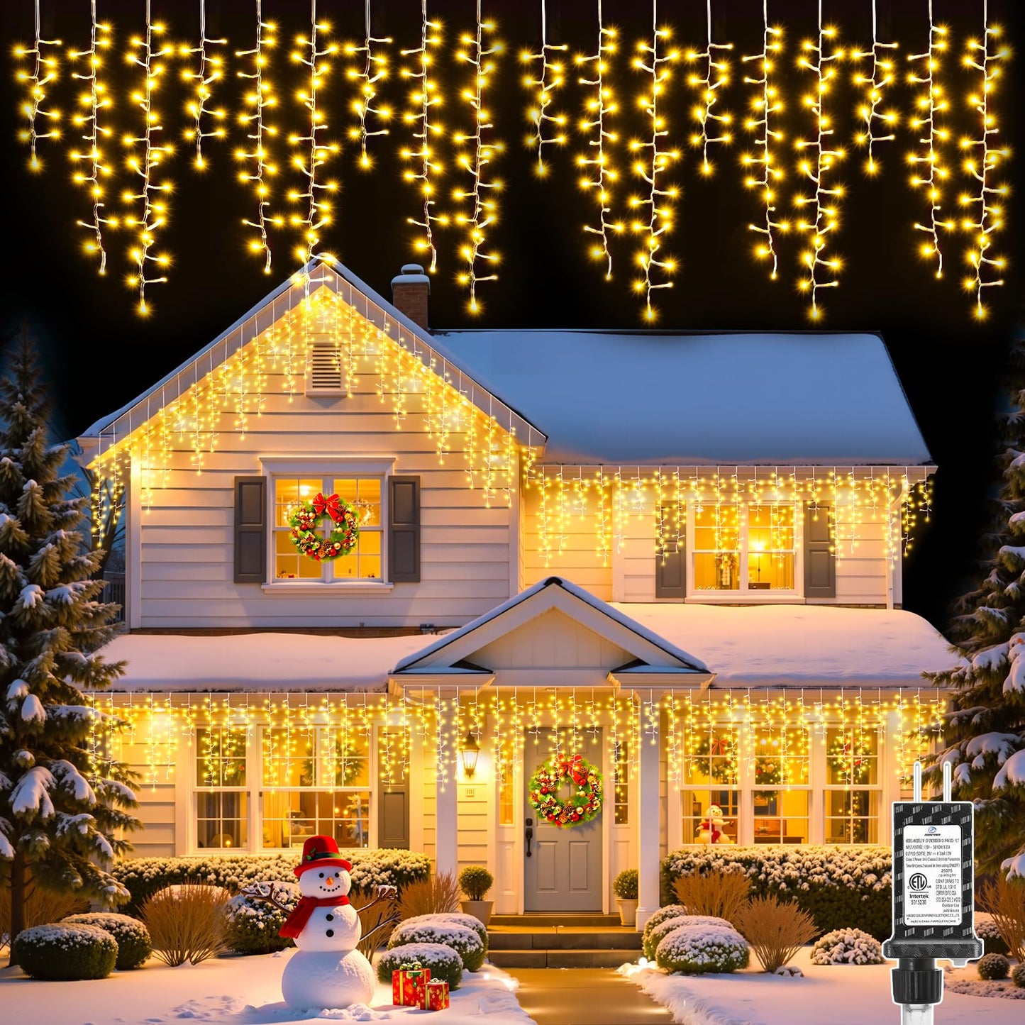 Brightown Icicle Christmas Lights Outdoor, 40FT 1200 LED Cluster Icicle Lights with 60 Drops,12 Mode, Connectable Firecracker Light with Timer, Waterproof Christmas Light Outdoor, Warm White