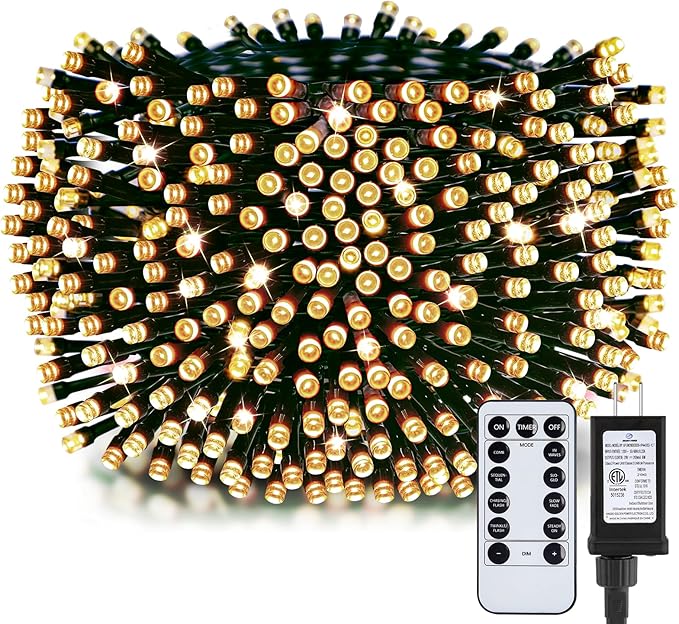 Minetom Christmas Lights, 128ft 400 LED Outdoor Christmas Tree Lights with Remote, 8 Modes String Lights Plug-in Mini Xmas Tree Lights with Timer for Outside Party Decor, Warm White