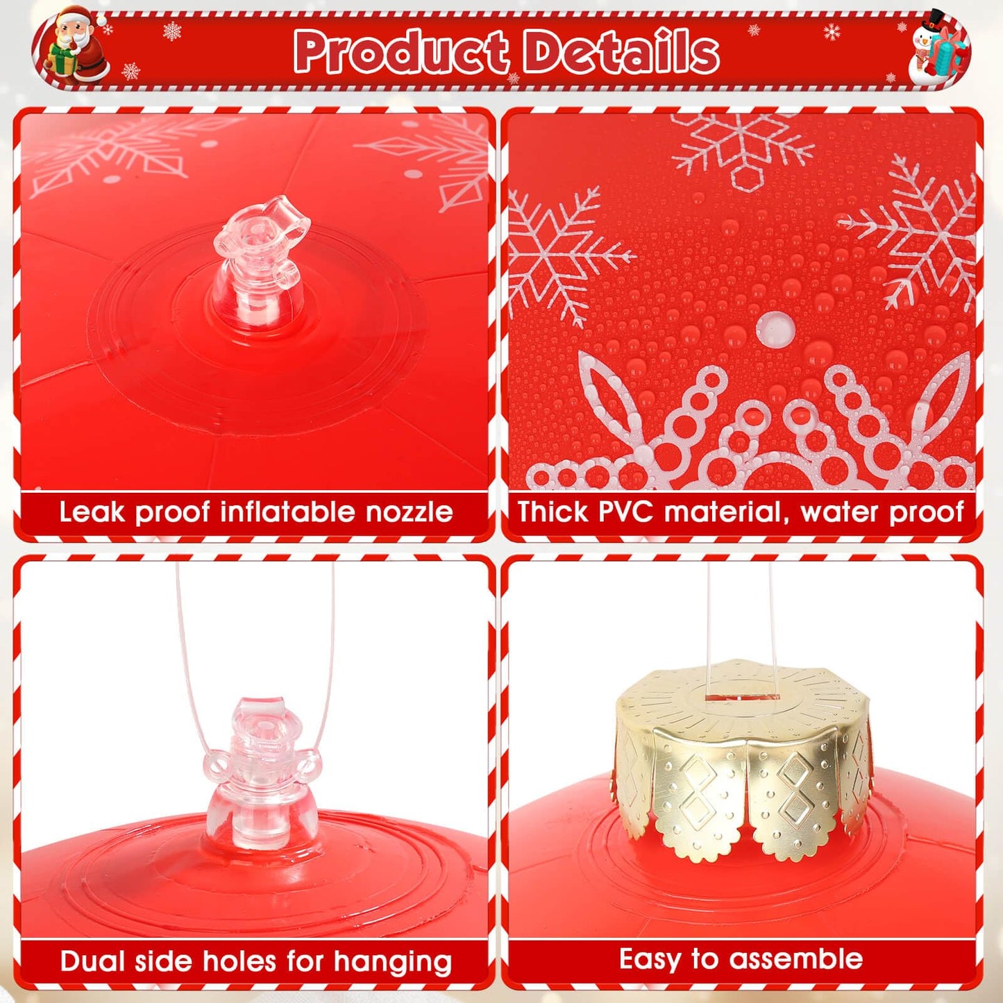 Flasoo 12 Pack Giant Inflatable Christmas Ornaments for Outdoor Decoration, Big Christmas Balls for Front Door Yard Tree Hanging (9 Inch, 12 Inch, 16 Inch)