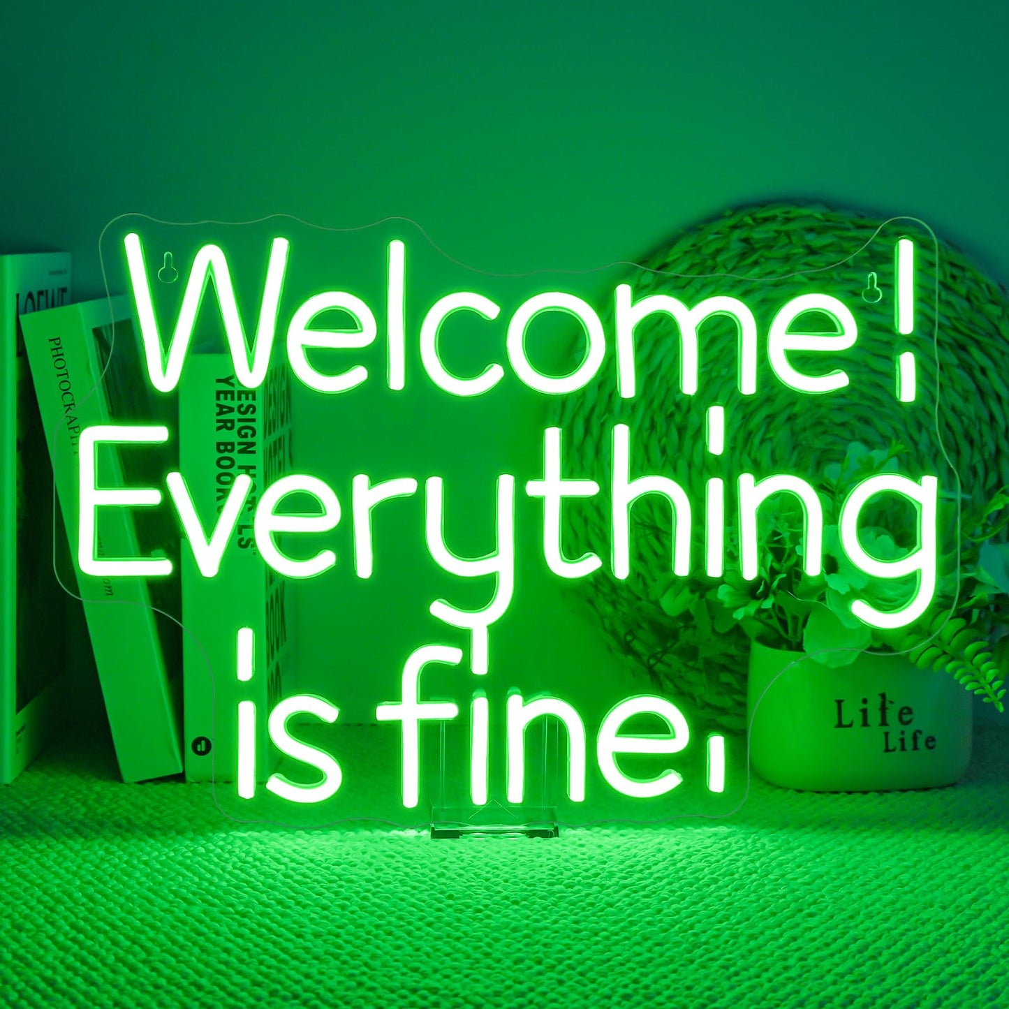 ineonlife Welcome Everything is Fine Neon Sign Light Up for Wall Decor Led Signs for Home Small Acrylic Art Decor for Office Room Bedroom Bar Cafe Friend Gifts Decorations