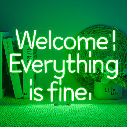 ineonlife Welcome Everything is Fine Neon Sign Light Up for Wall Decor Led Signs for Home Small Acrylic Art Decor for Office Room Bedroom Bar Cafe Friend Gifts Decorations