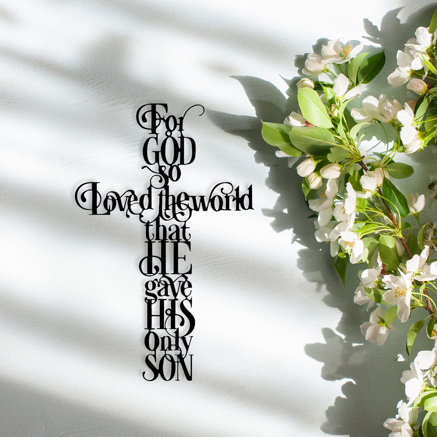 Rajukit Jesus Wall Art, Cross Wall Decor with For God So Loves the World Quote, Religious Cross Decor for Home, Office, Cafe, Elegant Metal Wall Sculpture Gift