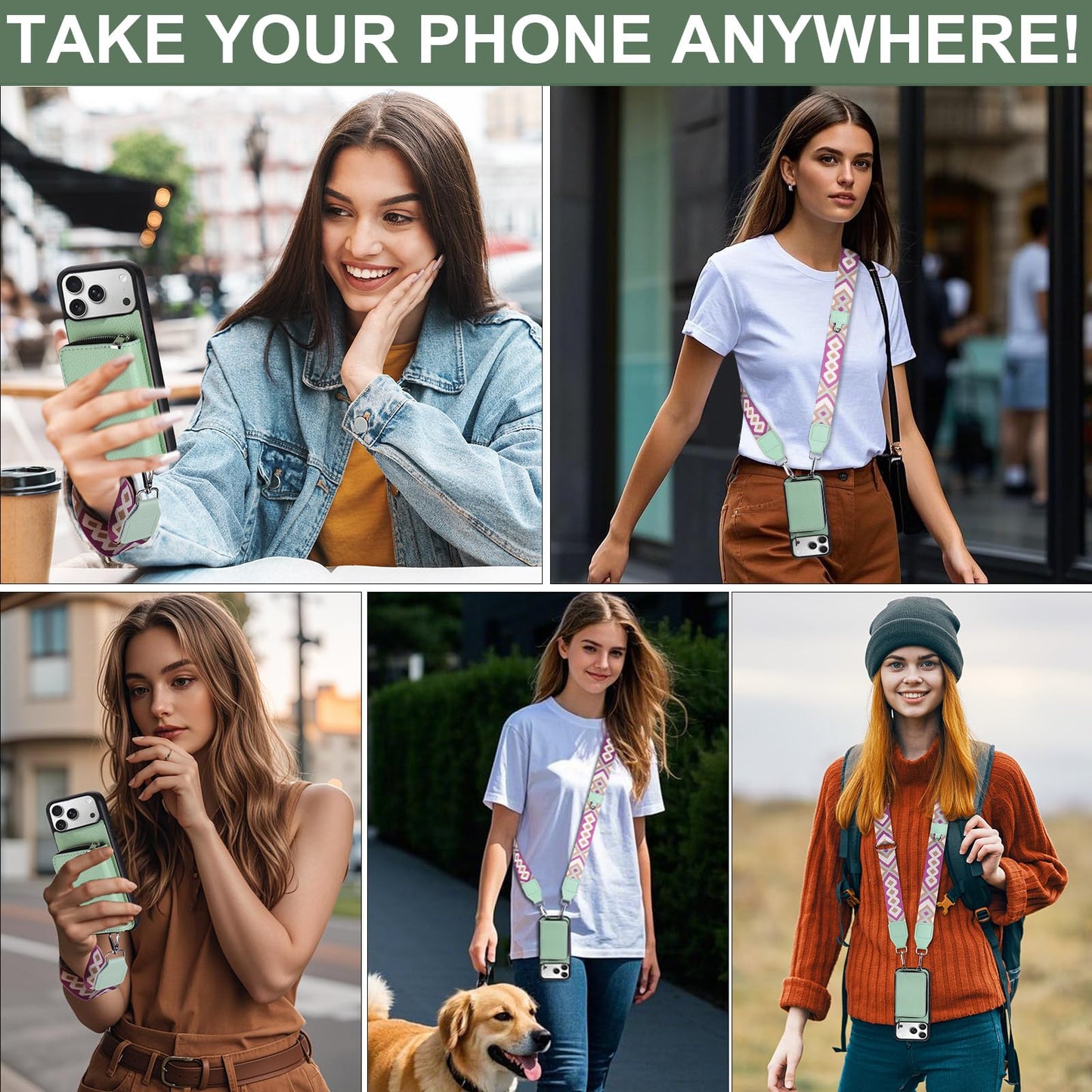 XANGNIER Wallet Case for iPhone 17 Pro Max with Strap, RFID Blocking PU Leather Crossbody Phone Purse with Card Holder, Zipper Pocket, Wrist Strap & Adjustable Lanyard for Women 6.9" 5G,Green