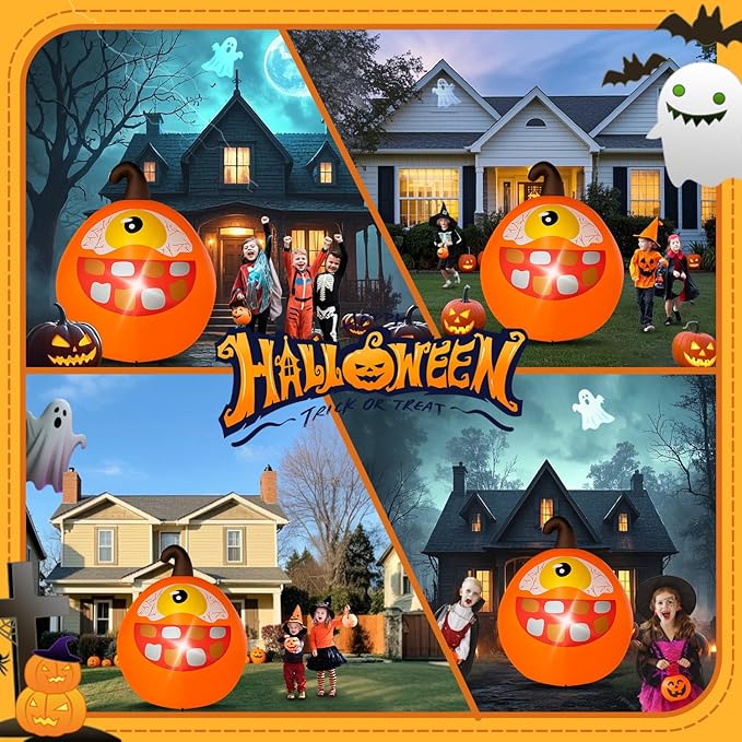 Halloween Inflatables Pumpkin Decorations Outdoor - 4 FT Inflatable Pumpkins for Yard Blow up Cute Blow up with LED Build-in for Garden Lawn Indoor Party Decor
