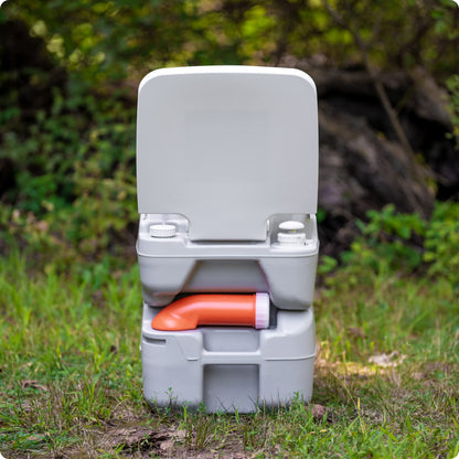 Alpcour Portable Toilet – Compact Indoor & Outdoor Commode w/Travel Bag for Camping, RV, Boat – Piston Pump Flush, 5.3 Gallon Waste Tank, Built-In Pour Spout & Washing Sprayer for Easy Cleaning