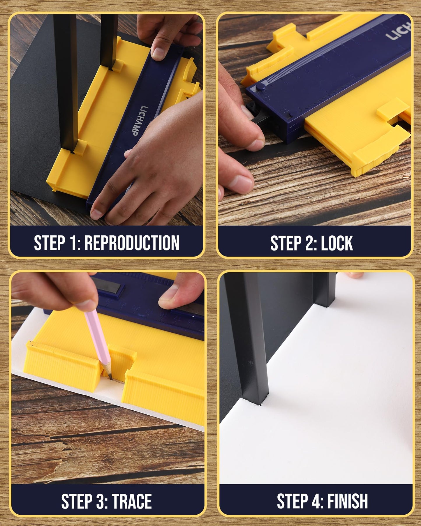 Lichamp Contour Gauge Profile Tool 5" 10" with Miter Saw Protractor Angle Finder 7", Super Gauge Shape and Outline Tool with Aluminum Miter Cut Protractor