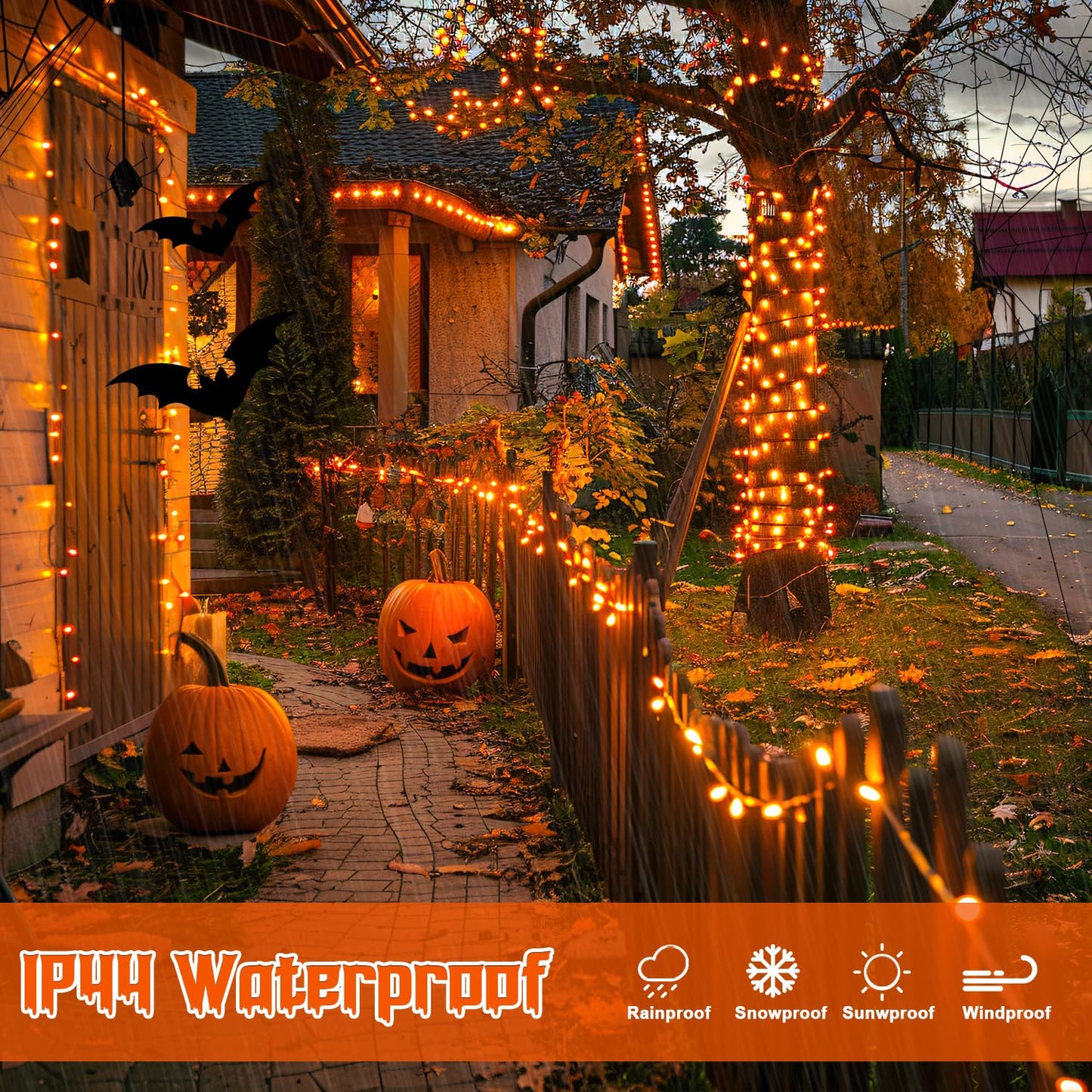 JMEXSUSS Orange Halloween Lights Battery Operated, Each 33 FT String Lights Indoor Outdoor Waterproof, 2 Pack 100 LED Christmas Light for Halloween Tree Thanksgiving Decorations