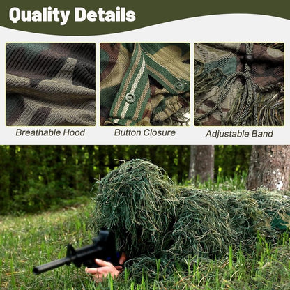 MOPHOTO 5 in 1 Ghillie Suit 3D Camouflage Hunting Suits - Jacket, Pants, Hood, Carry Bag for Youth & Adults M/L/XL/XXL