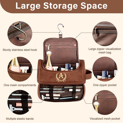 Groomsmen Gifts for Men Travel Toiletry Bag, Personalized Leather Toiletry Bag with Handle & Hook, Water Resistant Shaving Kit Bag for Wedding Party Bachelor Party Favors Bestman Gifts(T)