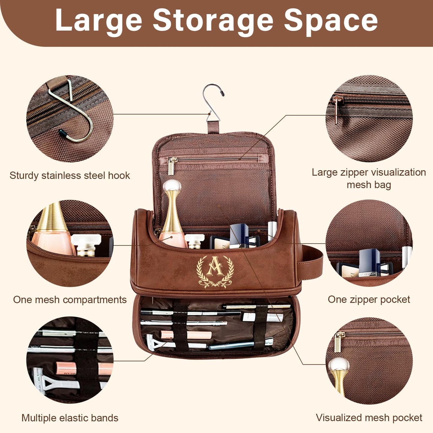 Groomsmen Gifts for Men Travel Toiletry Bag, Personalized Leather Toiletry Bag with Handle & Hook, Water Resistant Shaving Kit Bag for Wedding Party Bachelor Party Favors Bestman Gifts(K)