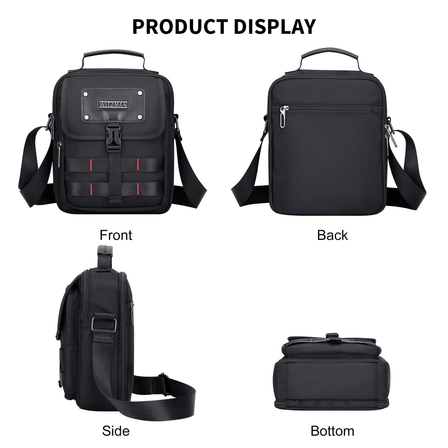 WITZMAN Crossbody Bag for Men Lightweight Man Purse Messenger Bag Casual Satchel Nylon Shoulder Bag for Work Traveling(B708 Black)