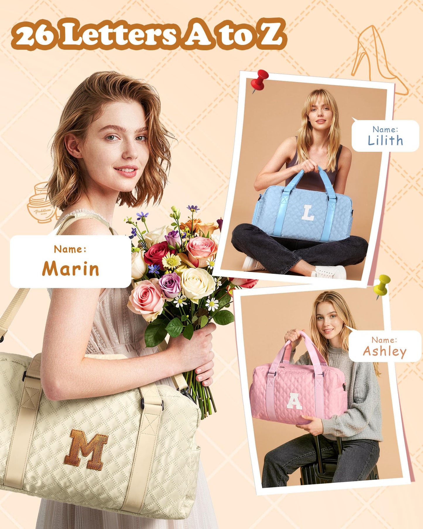 Elilier Duffel Bag, Girls Gift Bag Teens, Initial Travel Duffel Bag, Personalized Weekender Bag, Monogram Overnight Bag Gift for Grandmother,Tween Girls Gifts Daughter Gifts Niece Gifts, Mothers Gifts