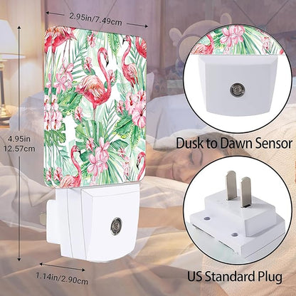 Tropical Floral Flamingo Dusk to Dawn Night Light, Auto Sensor Lamp Home Indoor Stairway Kitchen Corridor, Night Lights Plug into Wall Decor, Boys Girls Women Men Room Gifts