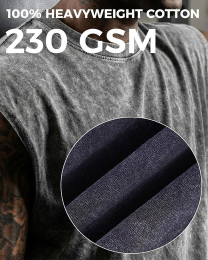 Men's Vintage Washed Muscle Tank Tops - 3 Pack Heavyweight Cotton Gym Shirts | Oversized Fit