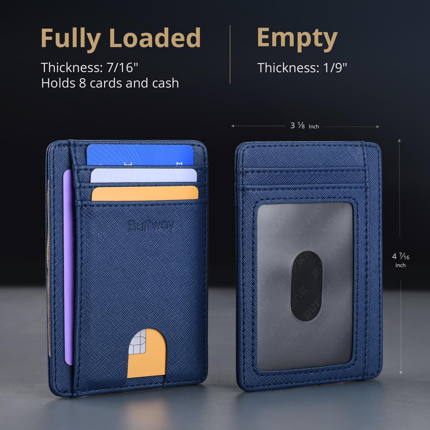 Buffway Slim Minimalist Front Pocket RFID Blocking Leather Wallets for Men and Women - Cross Blue