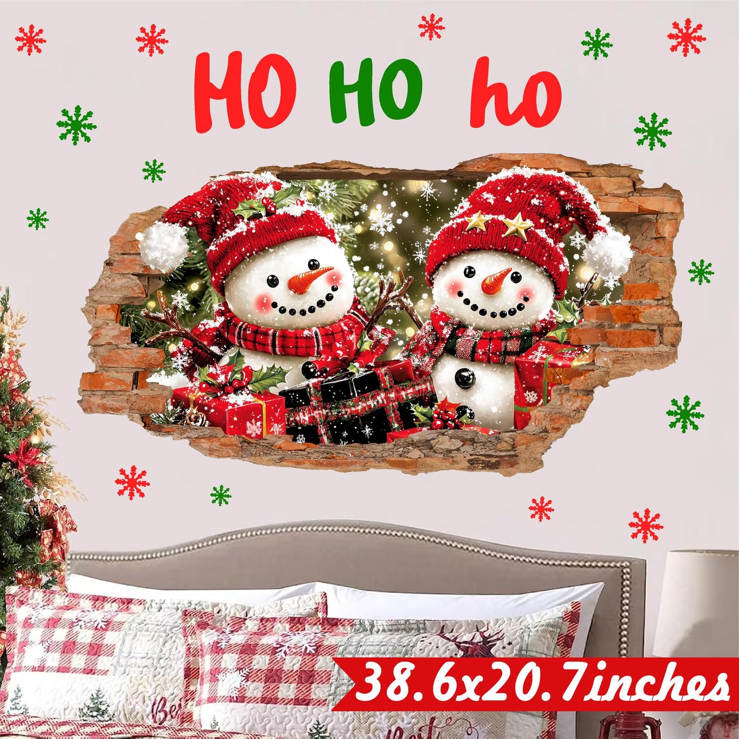 Christmas Wall Decoration Stickers Large Snowman Wall Decals Peel and Stick Xmas Indoor Home Office Decor 3D Winter Wall Sticker Merry Christmas Art Mural for 2026 New Year Holiday Kids Party Supplies