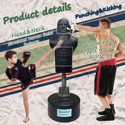Bob Punching Dummy,Durable Leather Punching Bag with Large Base for Adults & Kids, Freestanding Training Target for Boxing, Taekwondo, MMA, Home Gym（Black）
