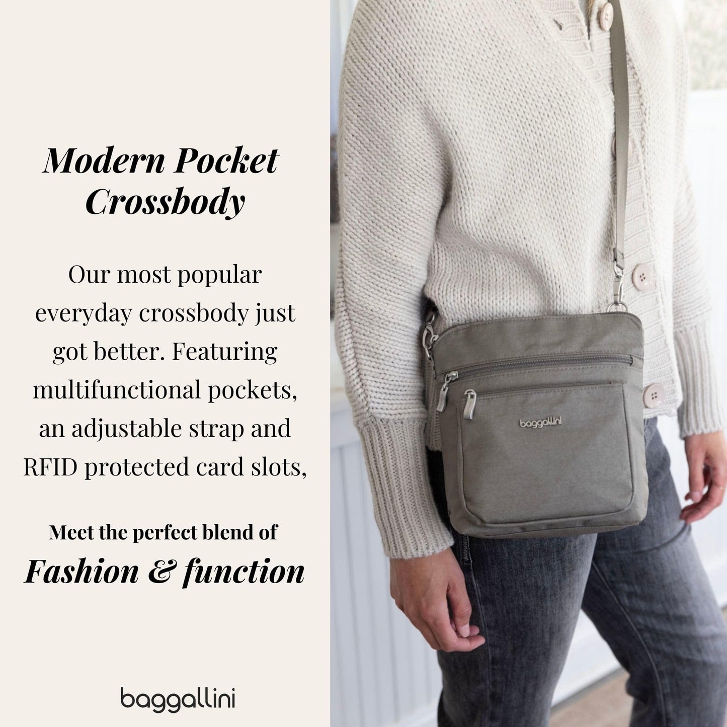Baggallini Women's Modern Pocket Crossbody, Stone Heritage