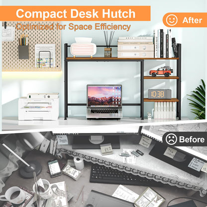 Snughome Desk Shelf, 44.9" Large Desktop Organizer Shelf, Desk Hutch for Computer Monitor, 4 Tier Desk Top Display Rack, Wood Desktop Bookshelf Storage Rack for Home Office Dorm