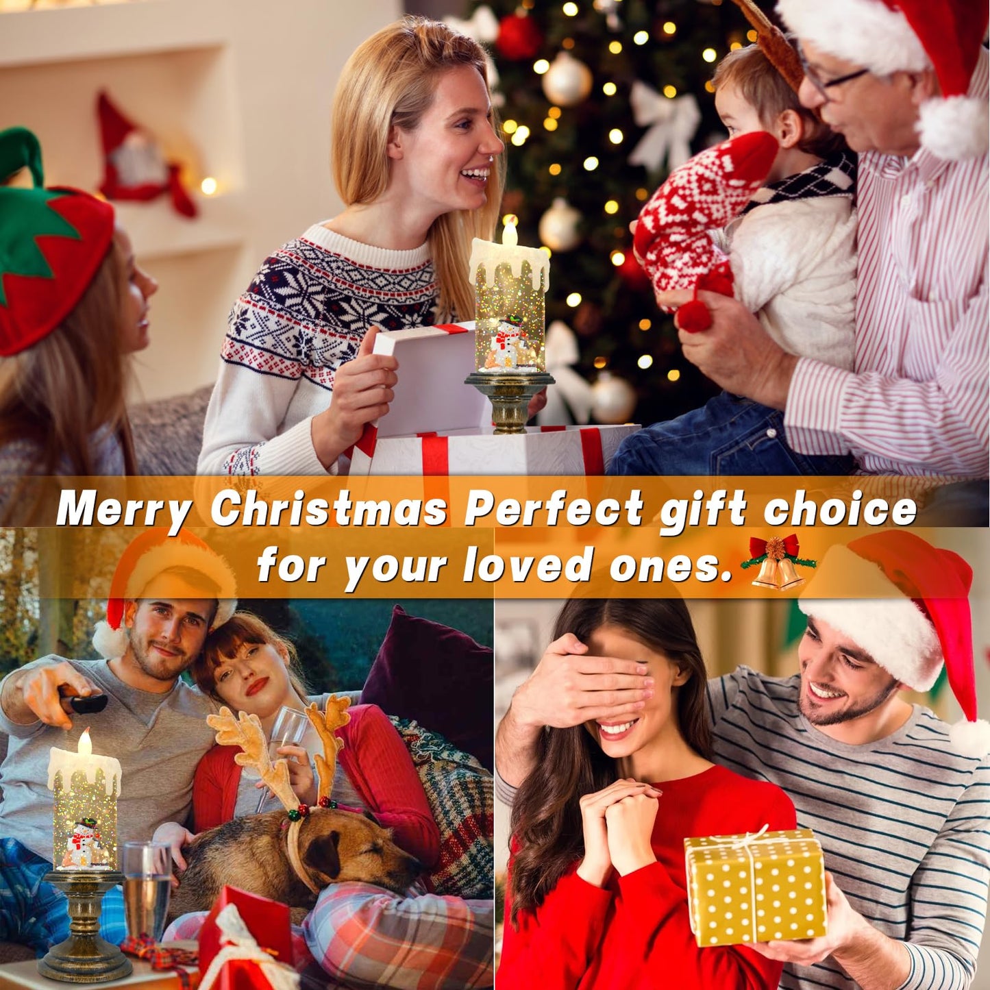AOMIL Christmas Flameless Candles, Flickering Flameless Candles with Timer, LED Candles Battery Operated, Snow Globe Candle Light for Christmas Decorations