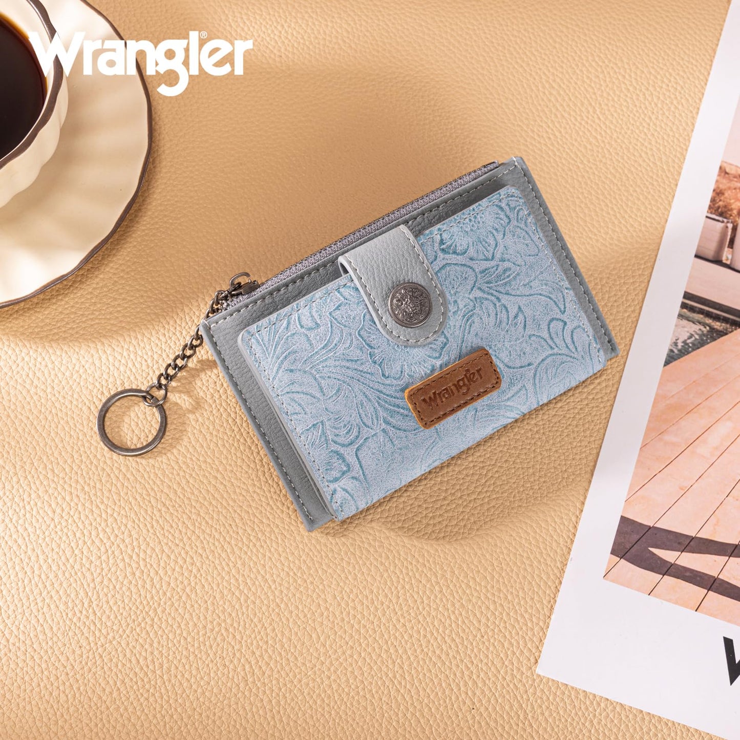 Montana West X Wrangler Small Women'S Wallet Western Keychain Card Holder for Women Slim Minimalist Wallet with Rfid Lining and Smooth Metal Zipper WG338-W099JN