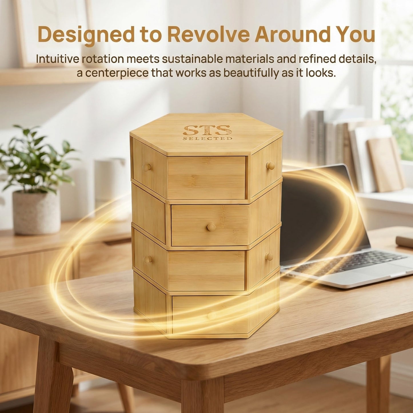 360° Rotatable Bamboo Desktop Organizer, Large Capacity Cosmetic & Jewelry Storage for Makeup Serum, Diamond, Easy Setup No Assembly (9)