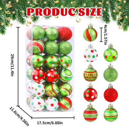 Celltestria 36pcs Mini Christmas Balls Ornament 1.57 Inch Red Green Glittering Little Xmas Balls for Tree Decoration Swirl Candy Cane Tiny Christmas Baubles for Home Indoor Holiday Party Decor
