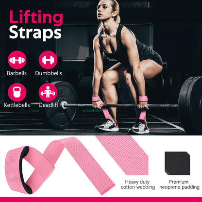 WALITO 8Pcs Barbell Pad Set for Hip Thrust - Squat Pad,Gym Accessories for Women with Bar Bad,Bench Press, with Gym Ankle Straps,Resistance Bands for Working Out,Lifting Strap,Carry Bag (1-Pink)