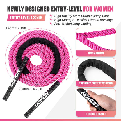 Weighted Jump Rope for Women, Heavy Skipping Rope for Exercise with Training Poster, 9.2FT Weight Fitness Jump Rope for Improve Strength, Building Muscle & Total Body Workout Equipment