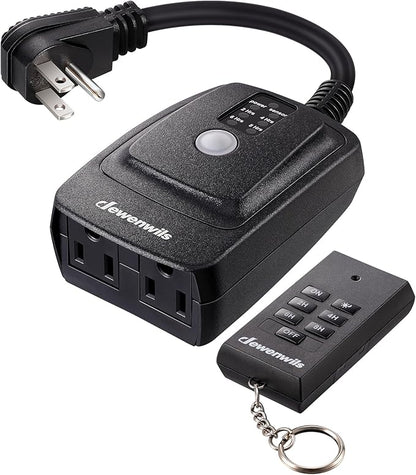 DEWENWILS Light Sensor Timer Waterproof, Plug in Timer Switch, 100 ft Range Remote Control with 2 Grounded Electrical Outlets for Halloween Outdoor String Lights, 15A 1/2HP UL Listed