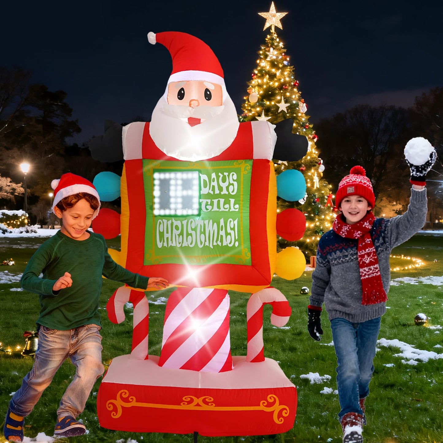 InfleasJoiy 7FT Santa Claus Countdown Street Sign Inflatable Decoration with Built-in LED Lights, Christmas Outdoor Inflatable Decoration for Lawns, Yards, Gardens, and Patios