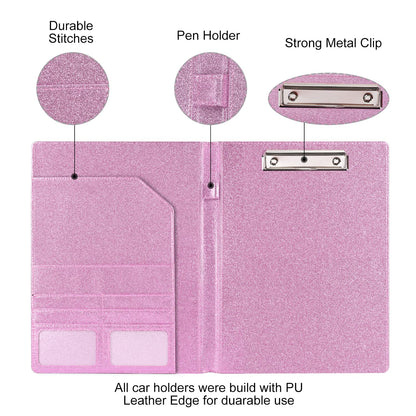 Cacturism Padfolio Portfolio Folder, Foldable Letter Size Clipboard Legal Pad, Bling PU Leather Professional Folio Organizer for Women - Resume Business Document Holder for Job Work Office, Pink