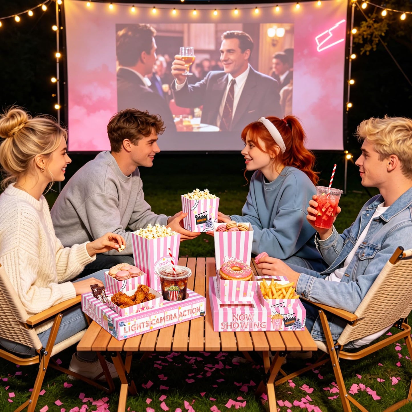 Movie Night Snack Trays, 16 Pcs Movie Night Party Supplies Include Paper Snack Trays Popcorn Holders Snack Boxes for Girls' Night Birthday Party Home Theater- Serve 4