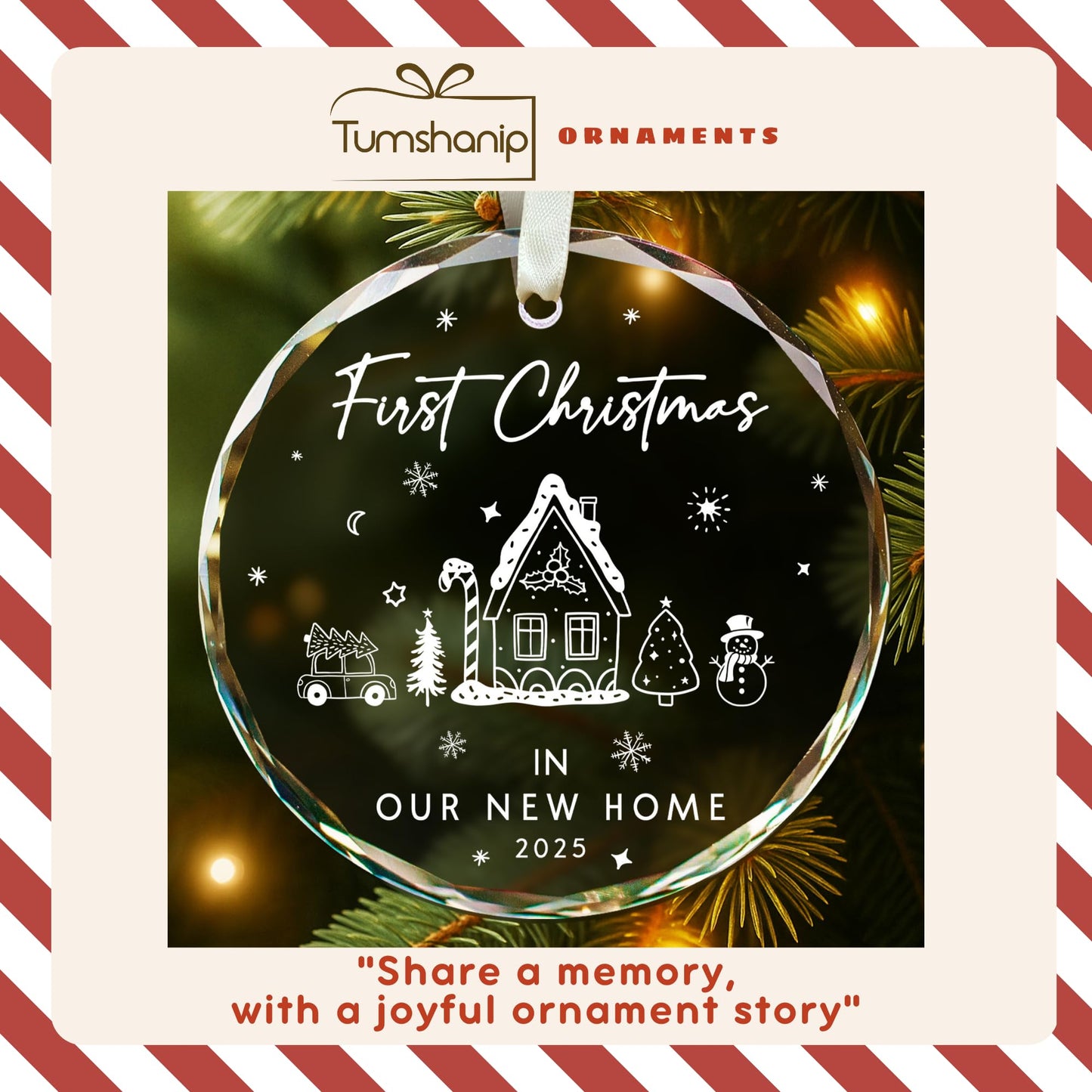 TUMSHANIP New Home Ornament 2025 - First Home Christmas Ornament 2025 - House Warming Gifts New Home - Housewarming Gift Presents for Women, Couple - New House Owners Gift Ideas - Glass Ornament