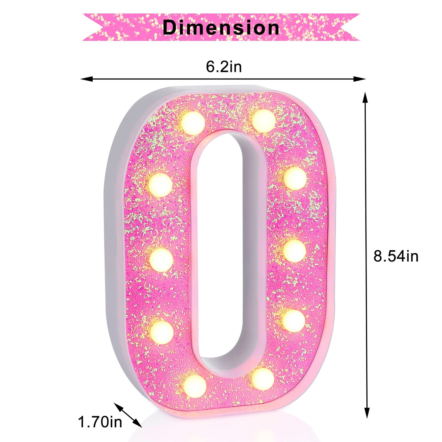 Foaky Pink Light up Letters，Pink Party Decorations,Girls Room Decor,Glitter Light Up Letters,Alphabet Letter Sign for Night Light Birthday Party Girls Gifts, Home Bar Decoration（O）