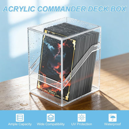 Mlikero Card Deck Cases, 4 Pack Acrylic Commander Deck Box Holding 100+ Sleeved Cards with 4 Dividers, Sturdy Card Storage Box Fit for MTG, TCG, Sports Cards (Clear&Black)