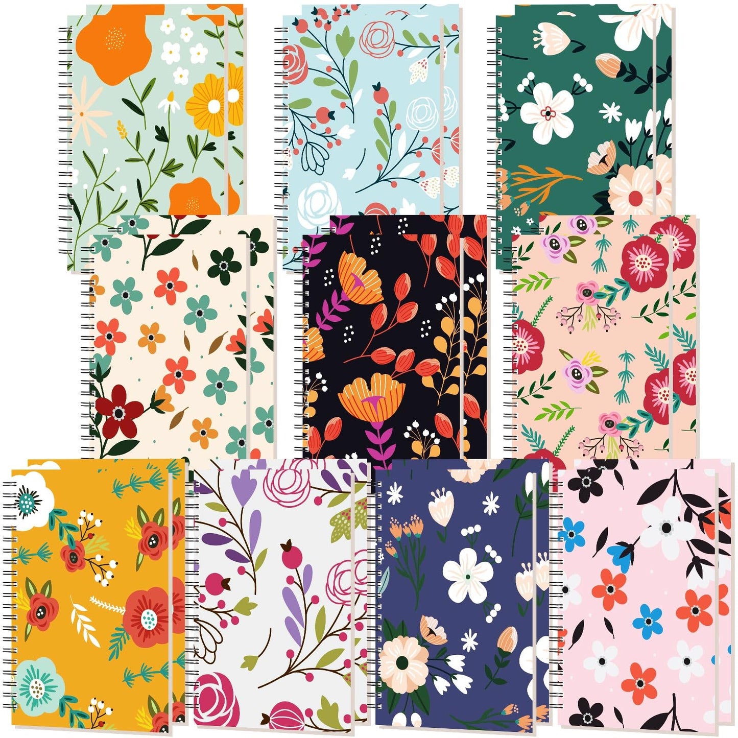 Kosiz 20 Pcs Cute Floral Spiral Notebooks A5 Lined Aesthetic Journal for Women 8.3 x 5.9 in Flower 8mm College Ruled Twin-wire Binding Hardcover Notebook Christmas Gifts Office Supplies 160 Pages