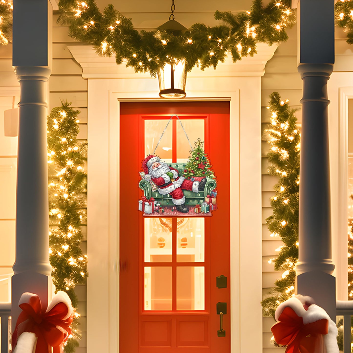 DIY Acrylic Diamond Art Painting Wreath Kits Special Shaped Rhinestone 5D Diamond Art Window Pendants Home Garden Wall Hanging Kits Hanging Ornament (Sleepy Santa Claus)
