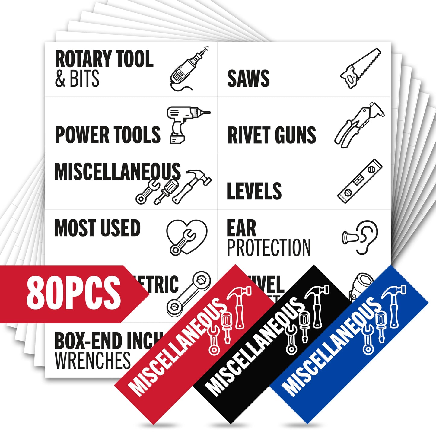 Magnetic Tool Labels for Toolbox – 80 Piece Heavy Duty Drawer & Tool Chest Labels (White), Large Magnetic Toolbox Labels for Steel Drawers, Toolbox Organization Magnets for Garage Storage