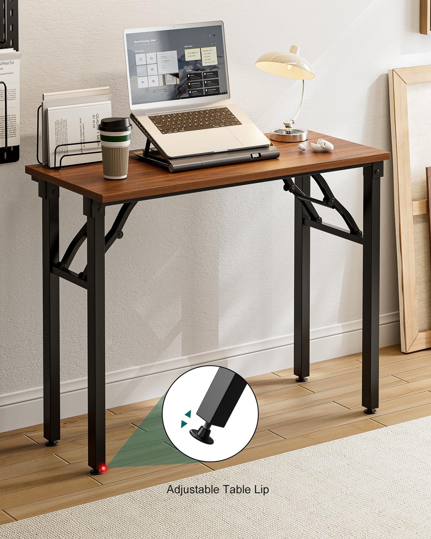 Frylr Small Folding Computer Desk – Portable 35.8 Inch Foldable Laptop Table, No-Assembly, Collapsible and Compact for Easy Storage, Lightweight for Small Spaces, Craft and Study Use, Dark Walnut