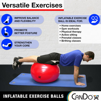 CanDo Inflatable Exercise Ball - Blue 34", Durable Extra Thick Non-Slip Stability Ball for Core Workouts, Yoga, Pilates, Active Seating, Physical Therapy, Pregnancy, Home Gym, Flexibility
