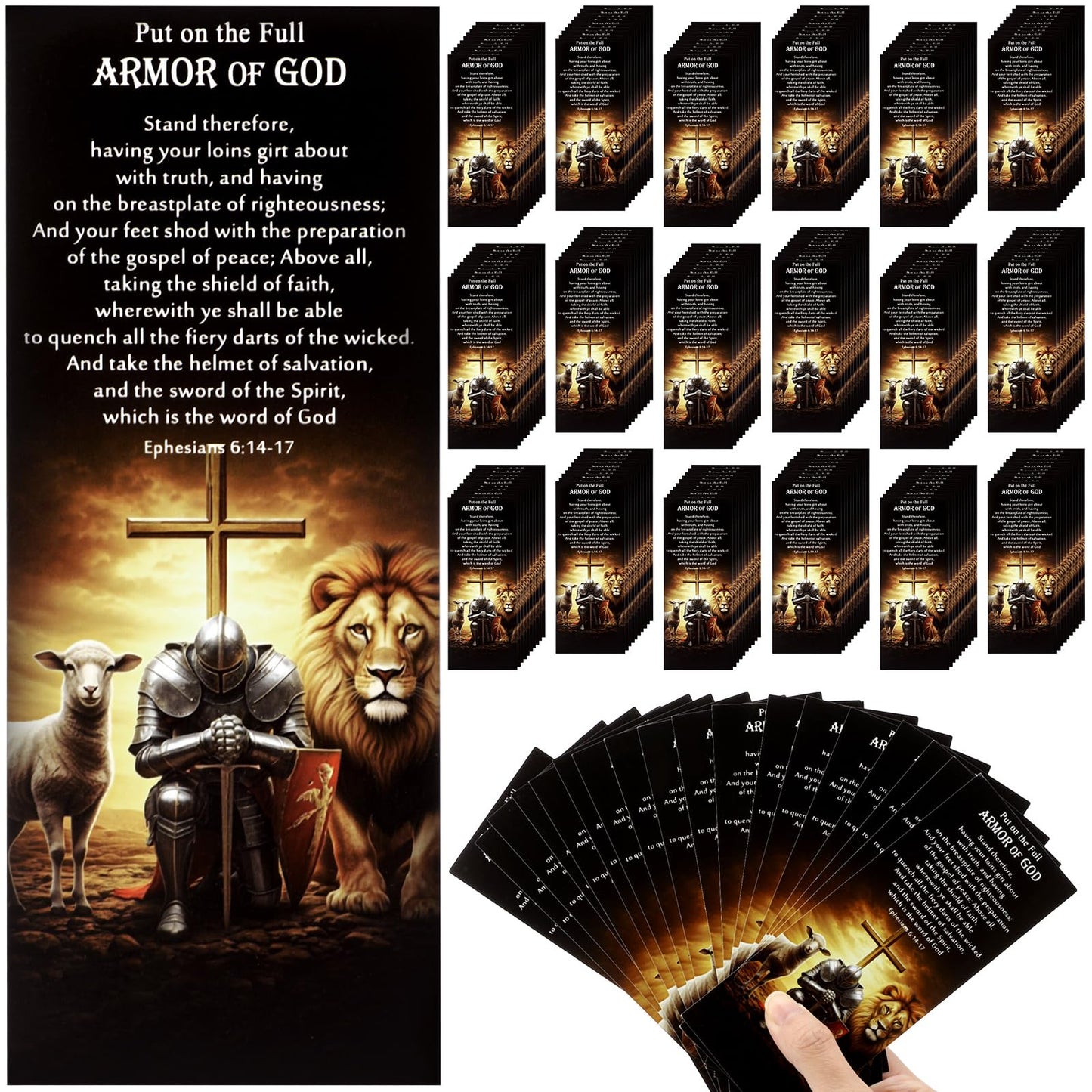 Dunzoom 200 Pcs Armor of God Bookmarks Fathers Day Christian Gifts for Men Bible Verse Bookmarks Bulk Pastor Clergy Appreciation Gifts for Sunday School Class Student (Yellow Black)