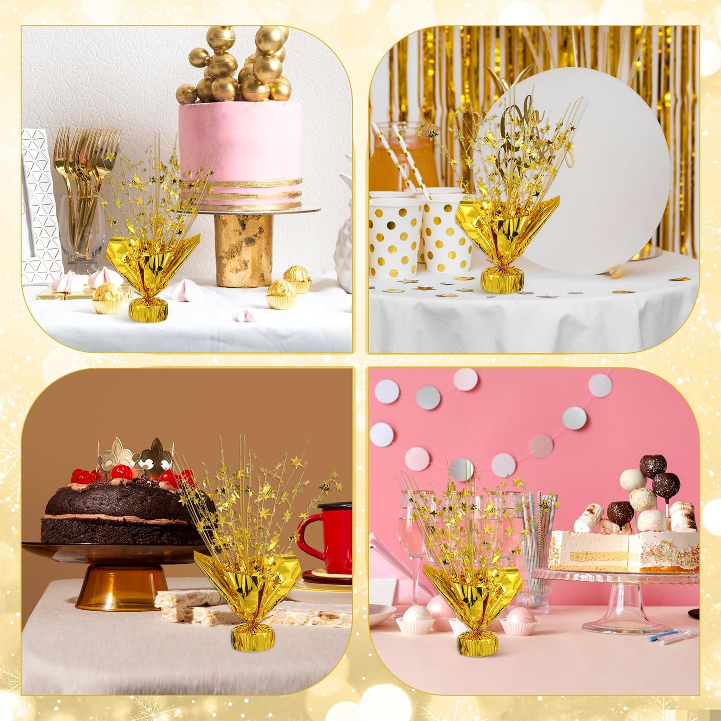 6 Pcs Metallic Foil Spray Centerpiece Star Table Decoration Gold Centerpieces Decors with Star Burst Table Centerpieces for Birthday Wedding Holiday Anniversary Graduation Home Party