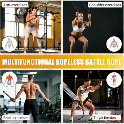 Upgrade Weighted Ropeless Battle Ropes, Workout Exercise Rope for Strength Building, Heavy Duty Quiet Portable Cordless Battle Ropes for Home & Gym, HIIT Aerobic Training for Men & Women Black