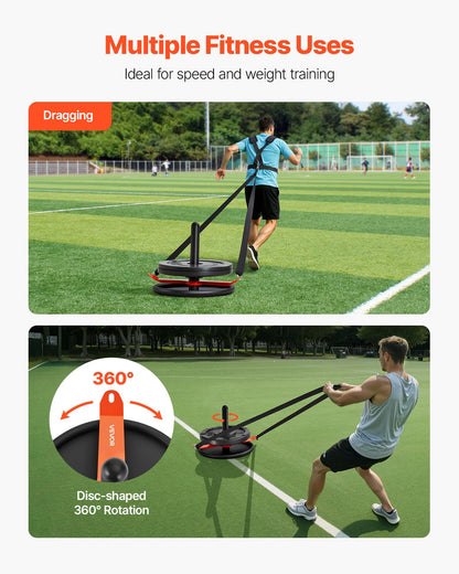 VEVOR Weight Sled, Steel Power Sled, Fitness Strength Training Pull Push Running Sled, Fitness Workout Sled Push Gym Equipment, with Harness, Compatible 2 in Weight Plates, Orange & Black