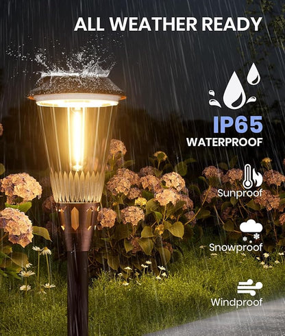 Super Bright Solar Pathway Lights Outdoor 4 Pack, 2-in-1 Warm&Cold Light 3000K/6500K Waterproof IP65 Garden Solar Yard Lights for Landscape Pathway Walkway Driveway Lawn