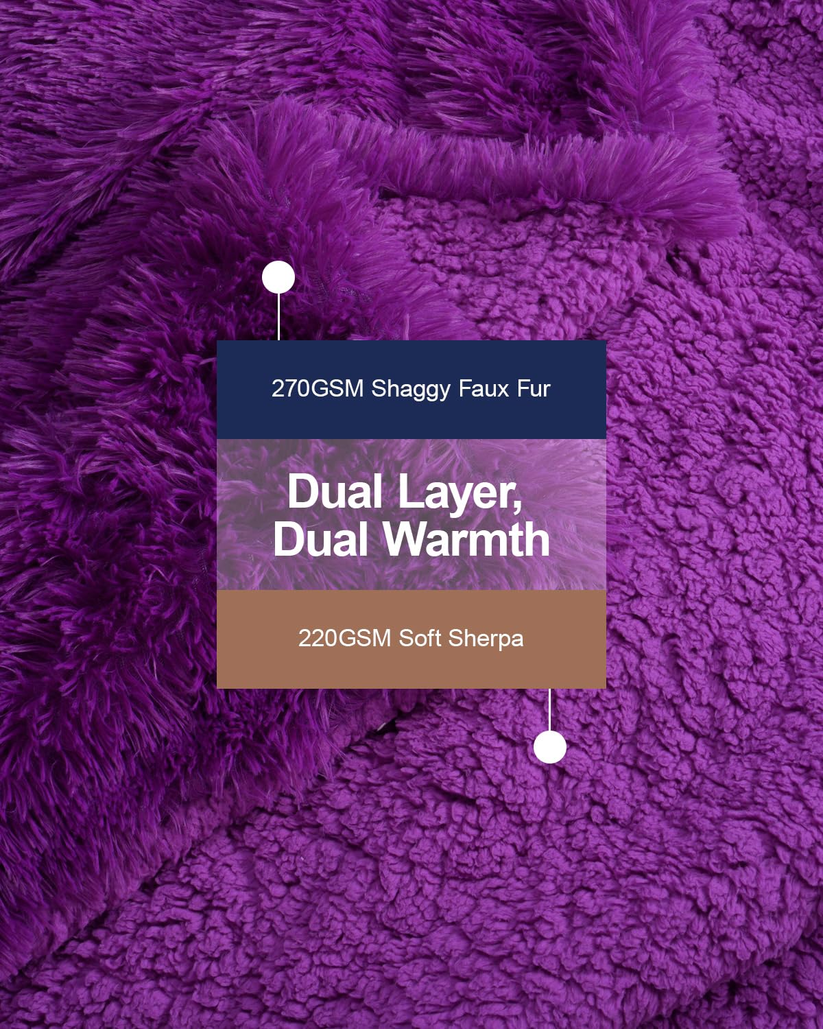 Pawque Faux Fur Blankets Twin Size 60x80 Inches, Soft Fuzzy Fluffy Blanket, Warm Thick Sherpa Long Hair Shag Reversible Lightweight Cozy Throw for Bedroom Sofa Couch, Purple